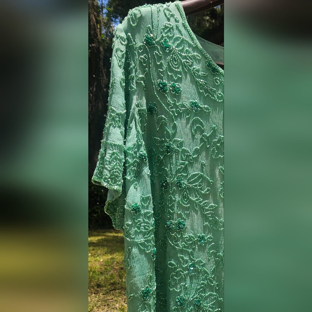 Silk "Jeweled" bead/sequin Mint Top by Roaman's 28W